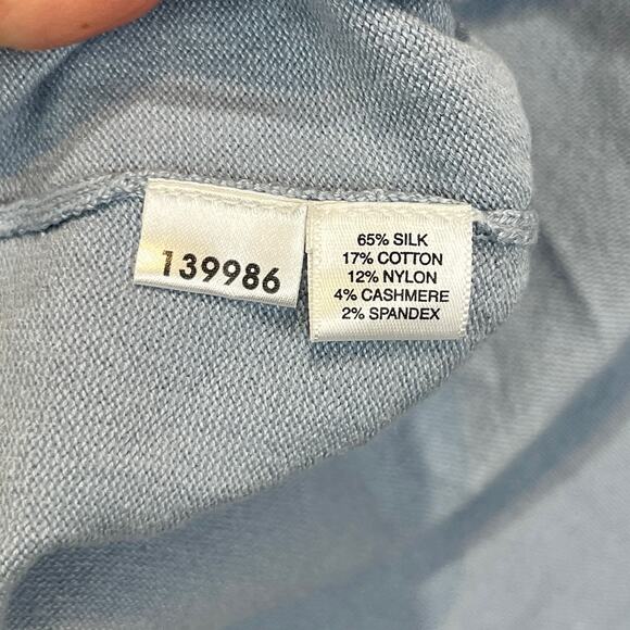 NWT ANN TAYLOR Cropped Cardigan Sweater 3/4 Sleeve Jewel Close Blue Silk XL - Picture 7 of 8